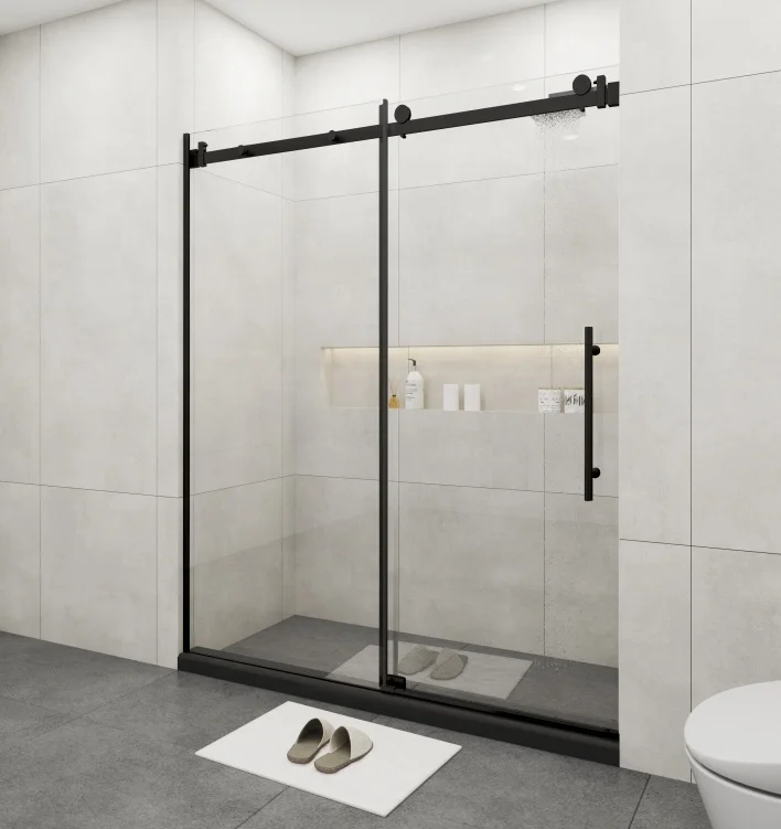 United States Warehouse dropshipping  black framed shower door with clear glass and handles