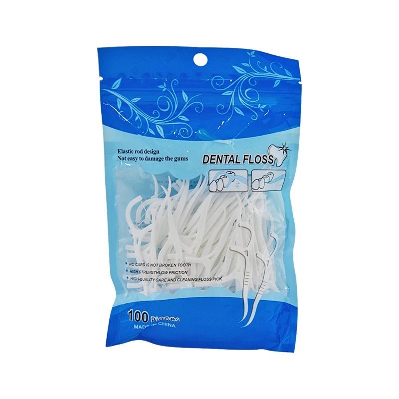 high quality low price teeth cleaner 100pcs per bag portable dental floss plastic toothpick with long handle