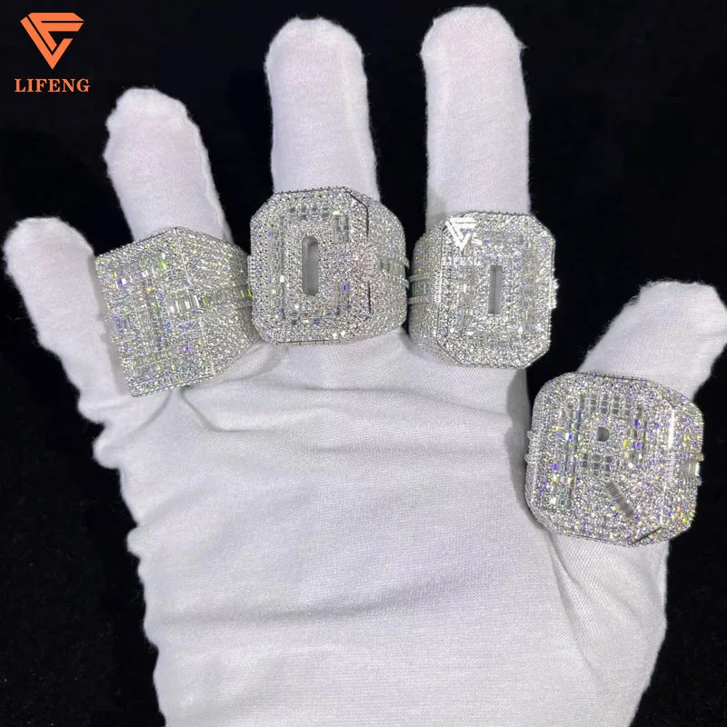 custom 925 silver moissanite cuban ring for men luxury iced out moissanite hip hop letter ring for men