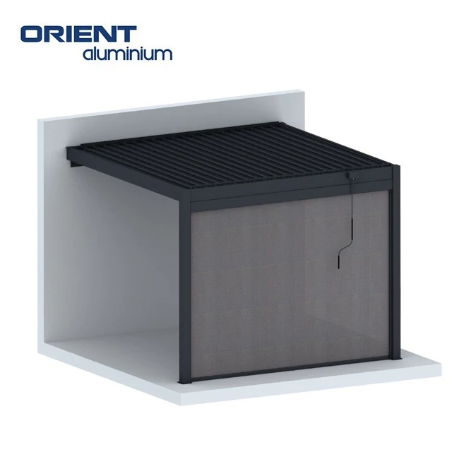 Garden yard Terrace Waterproof LOUVER Roof Electric Adjustable Gazebo aluminum Bioclimatic pergola with sliding glass door