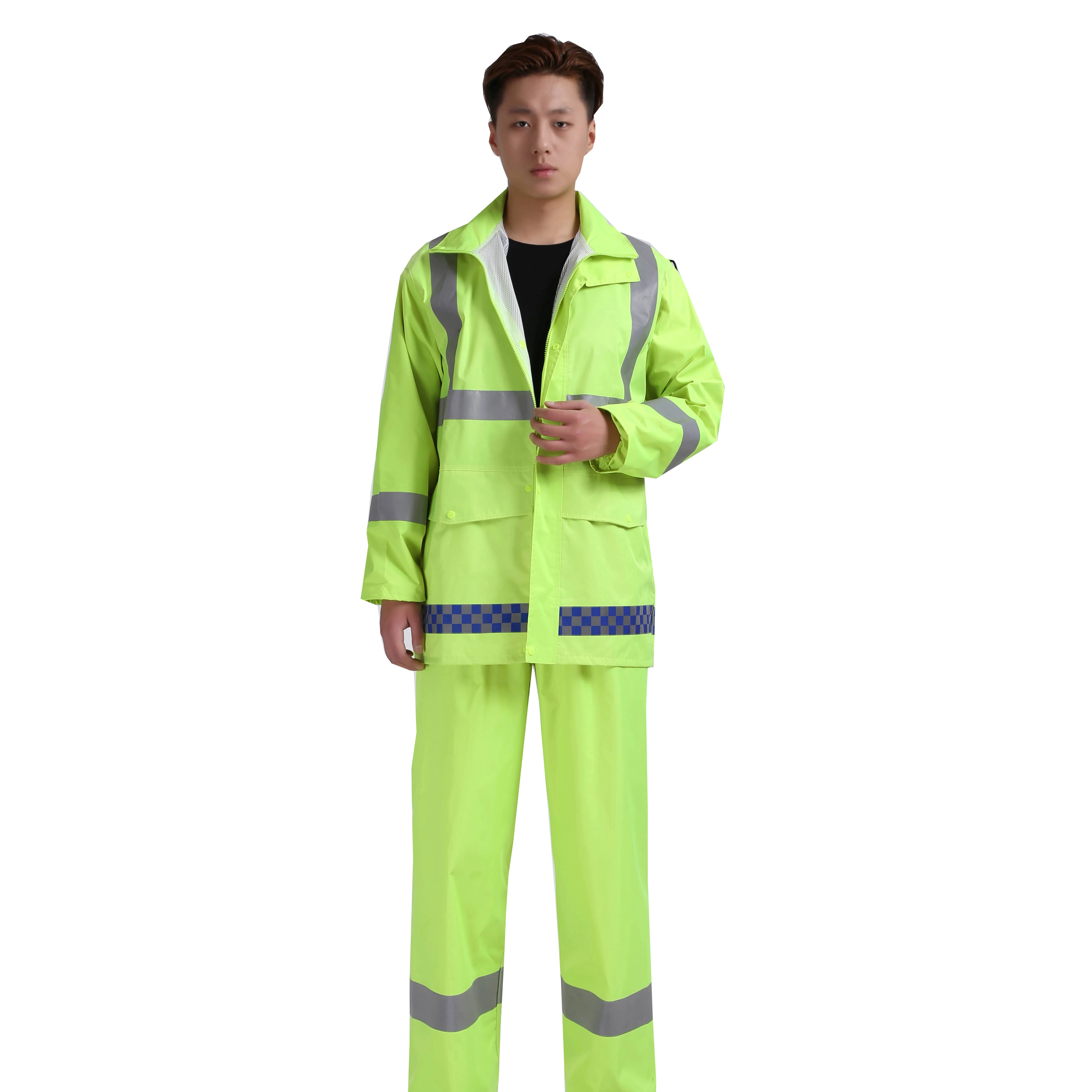 SLF-FL02 China hot selling Fluo Oxford water proof breathable pvc hiking fishing camp tour climbing rain wear raincoat suit