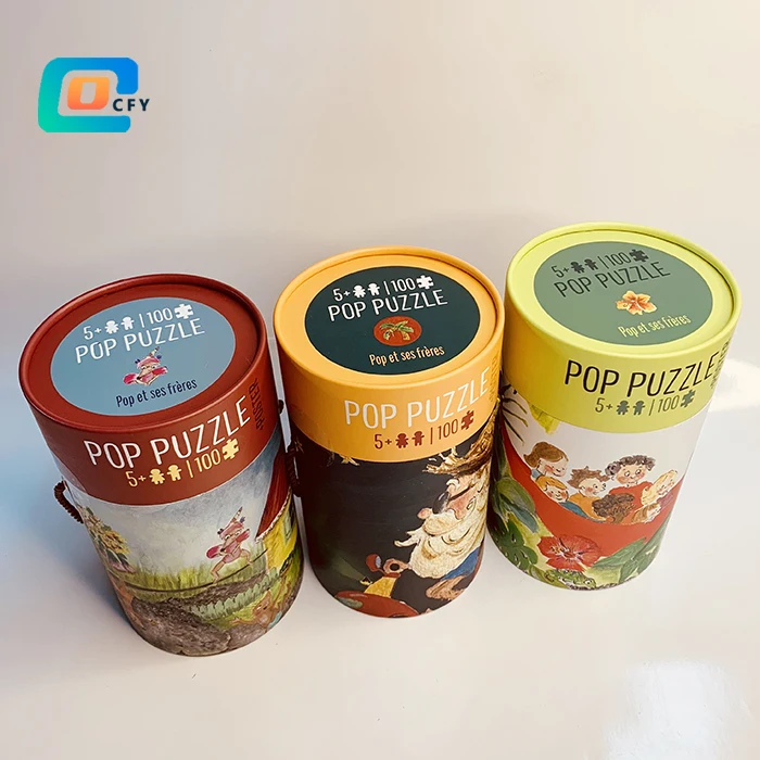 Custom wholesale 100 pieces Jigsaw puzzle round tubes Personalized paper kids puzzles in cylinder Factory OEM ODM toy puzzle