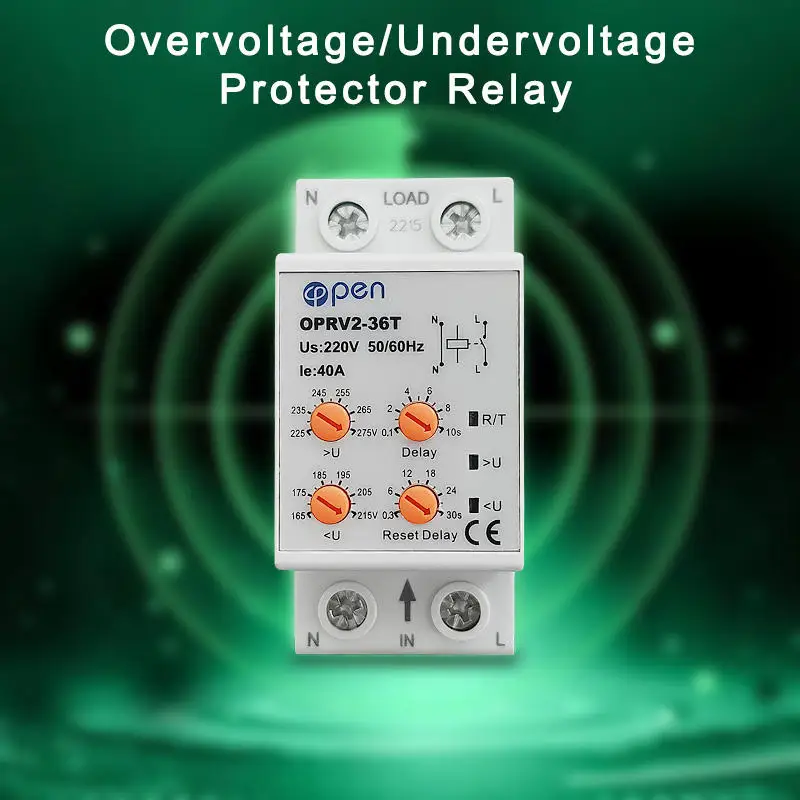 Open Electric adjustable voltage relay 63a 220v automatic reset overvoltage and undervoltage protector relay