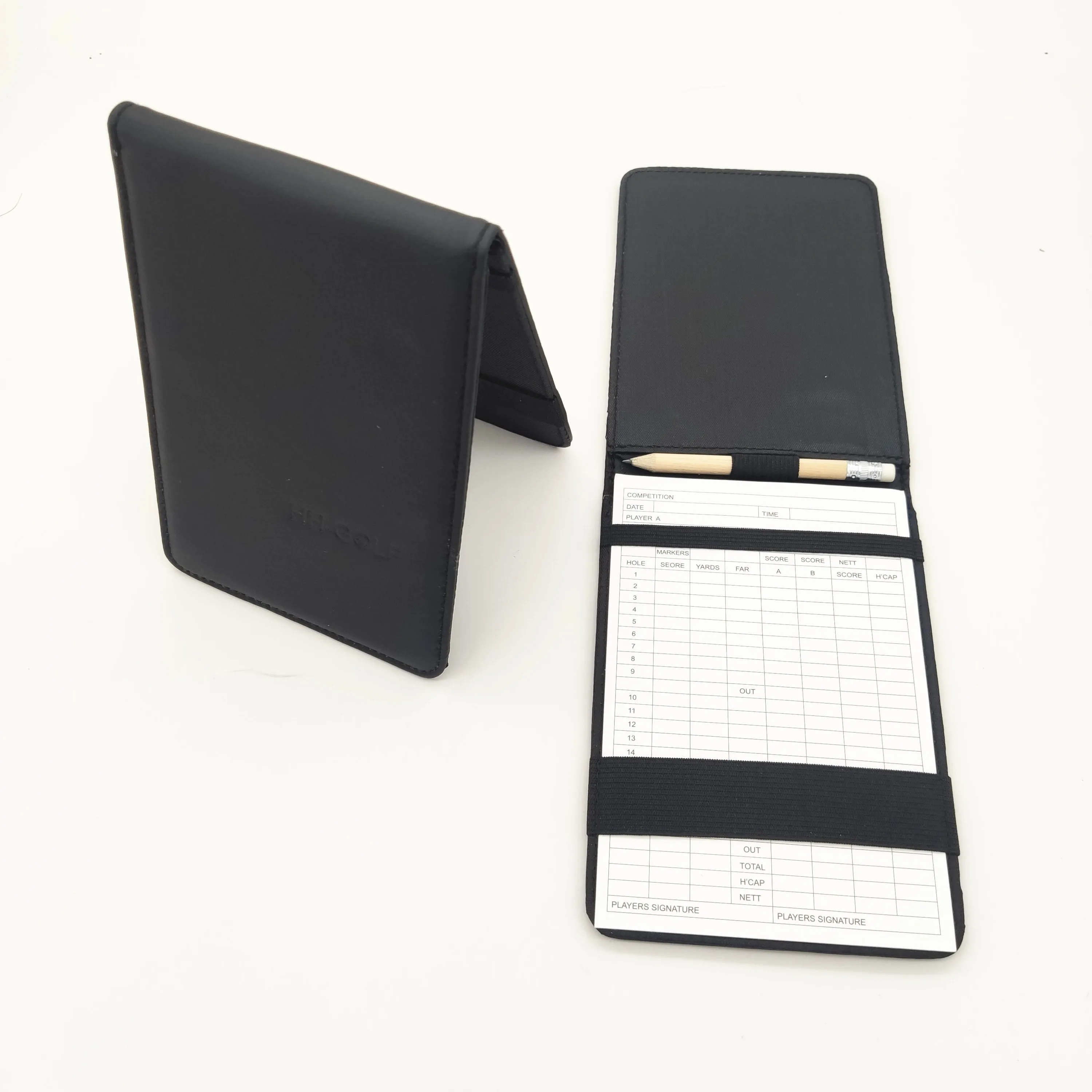Black synthetic leather golf scorecard holder Yardage Book Cover, great gift for man and women
