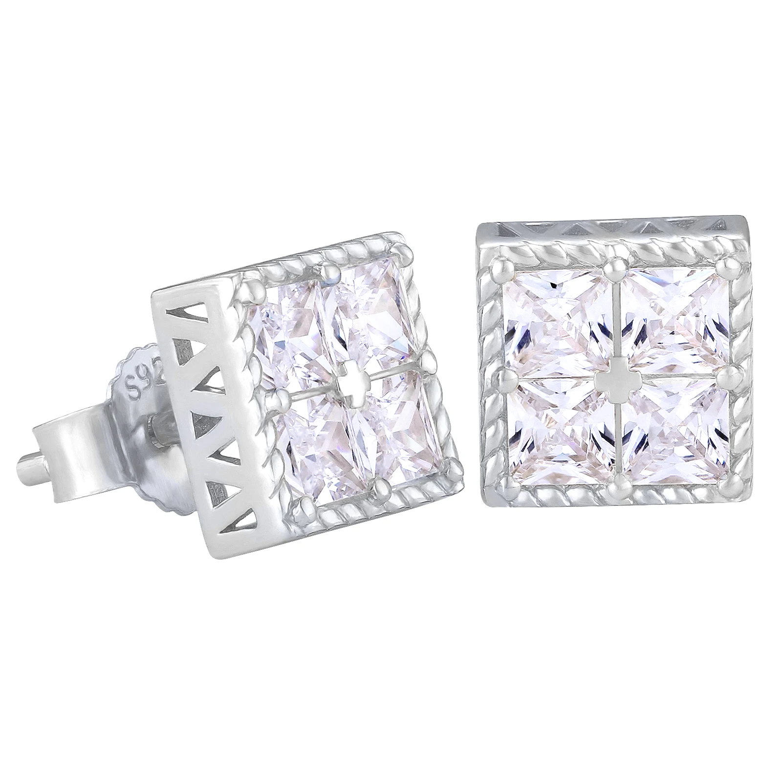 Hip Hop Bling Iced Out Men Earring Boys Diamond 5A CZ Cubic Zirconia White Gold Plated 925 Sterling Silver Women Stud Earrings