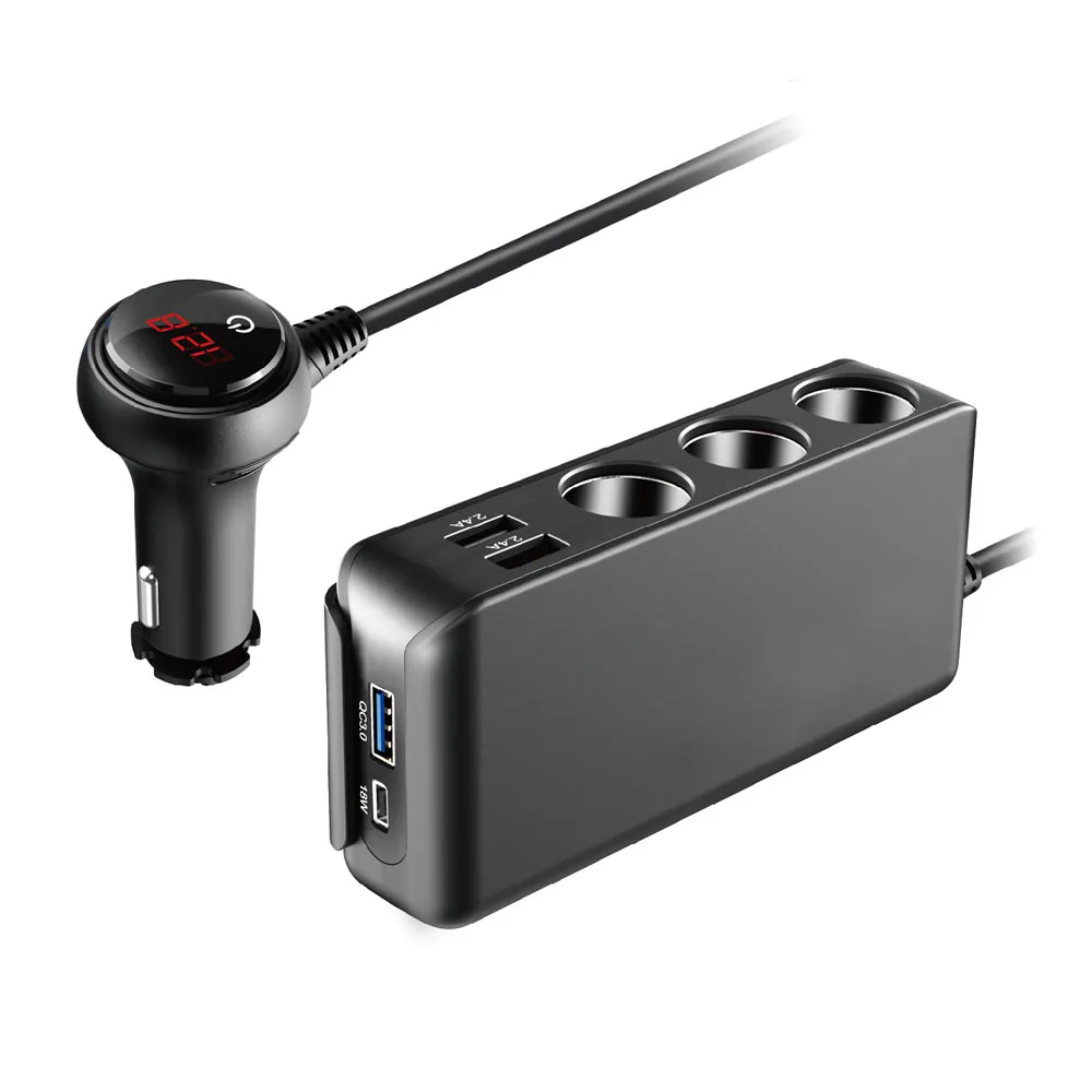Gadget Electronic 2020 Smartphone Power Adapter DC24V 3 Way Splitter Sockets 4 USB Quick Charge Car Charger