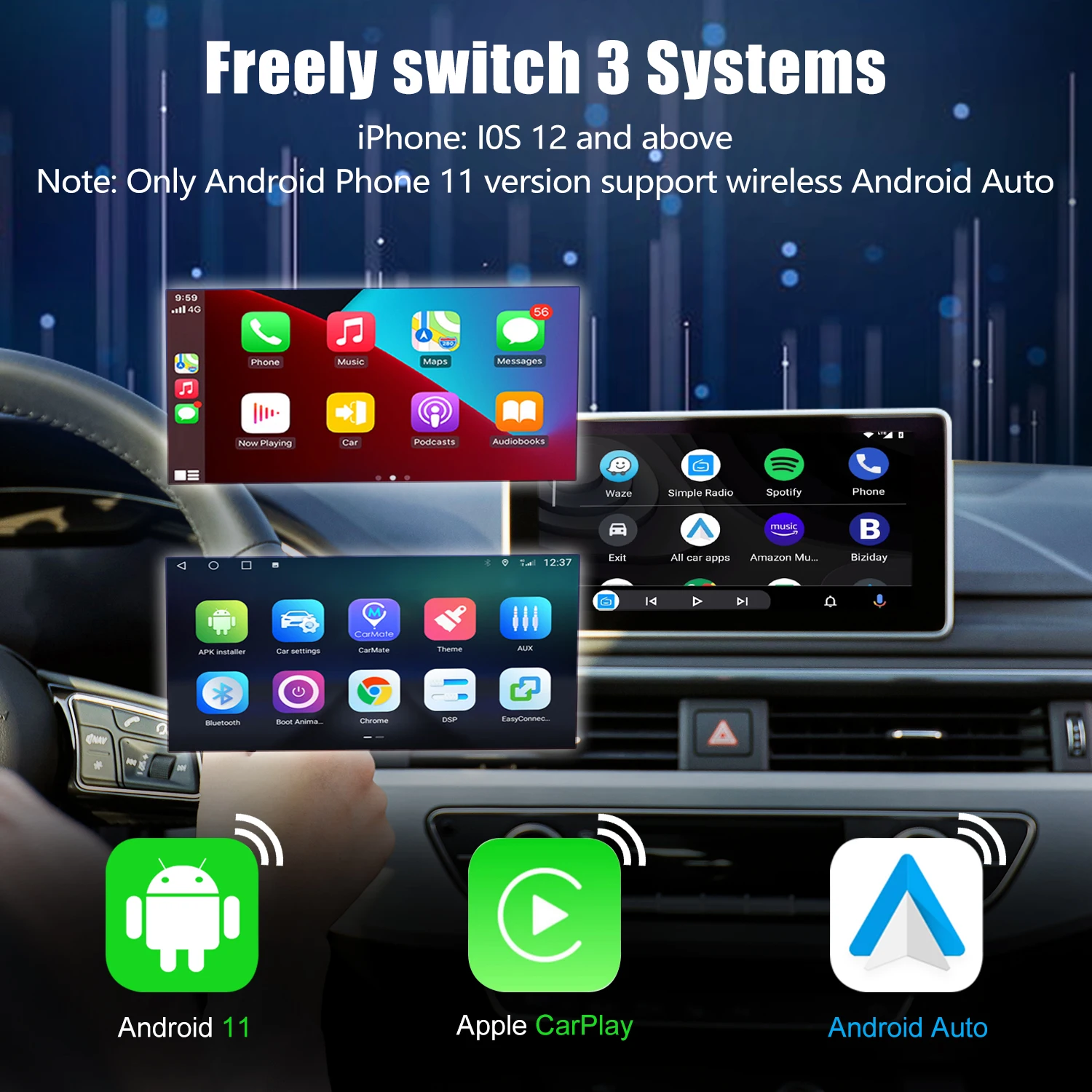 CarPlay Mini Ai Box Andoroid 12 Wireless CarPlay Android Auto For Audi Mazda Toyota Benz Youtube Netflix 4G LTE GPS 8GB+128GB