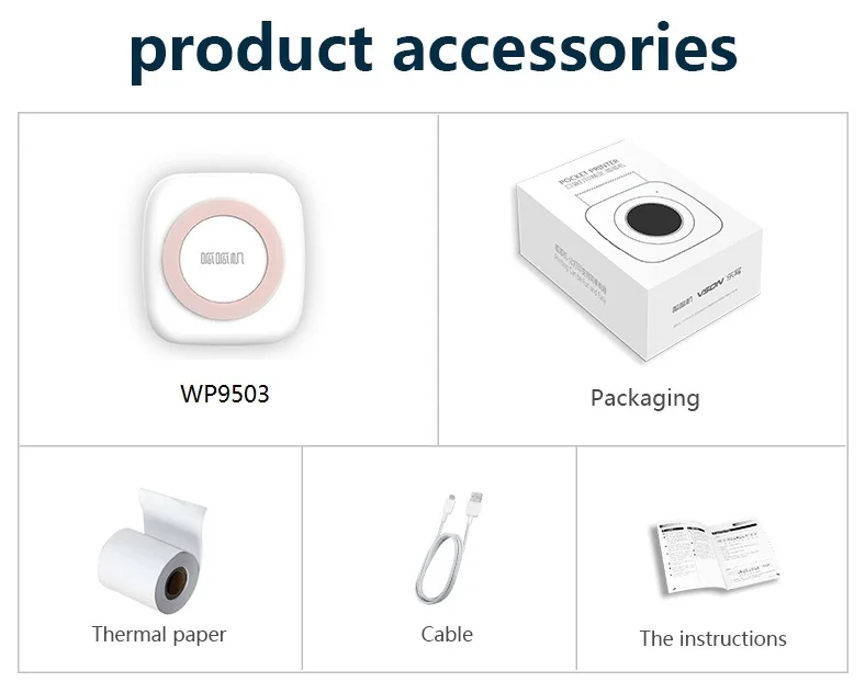 Portable Blue Tooth Mini Printer for Graffiti Draft Printing 57mm Width Thermal Printer Black and White Photo Printer