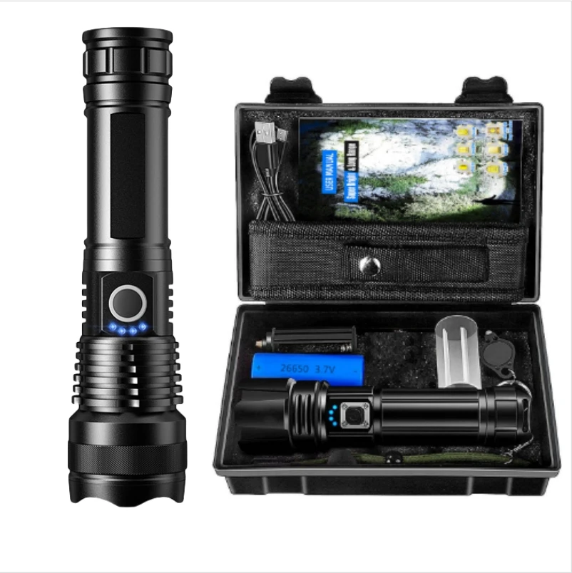 100000 Lumen 5-mode 26650*1(5000MAH)  XHP50  Tactical Telescoping Rechargeable  hunting led torch tactical light flashlights