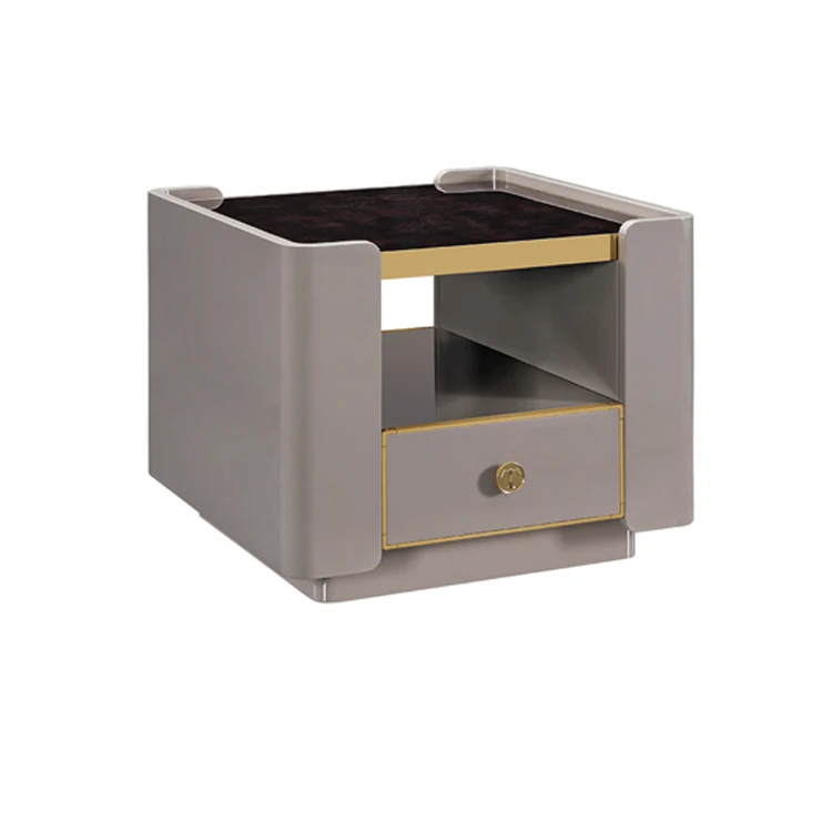 Italy design Wooden two-layer hollow with drawers gray corner table