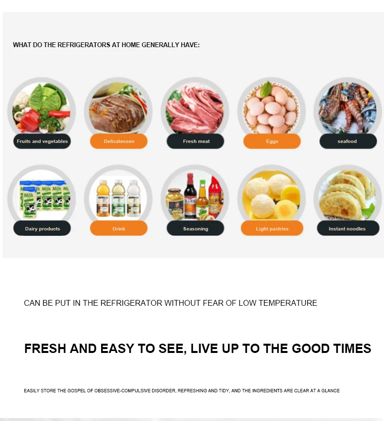 Slideep Food Storage Containers Fridge Produce Saver Stackable Refrigerator Organizer Keeper Foldable lid with Removable Drain