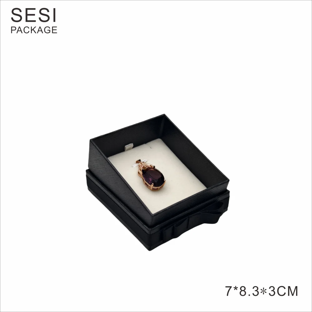 Custom Logo Eco Friendly Jewelry Box With Bow Cardboard Necklace Bracelet Ring Packaging Box Gift Jewelry Packaging Paper Box