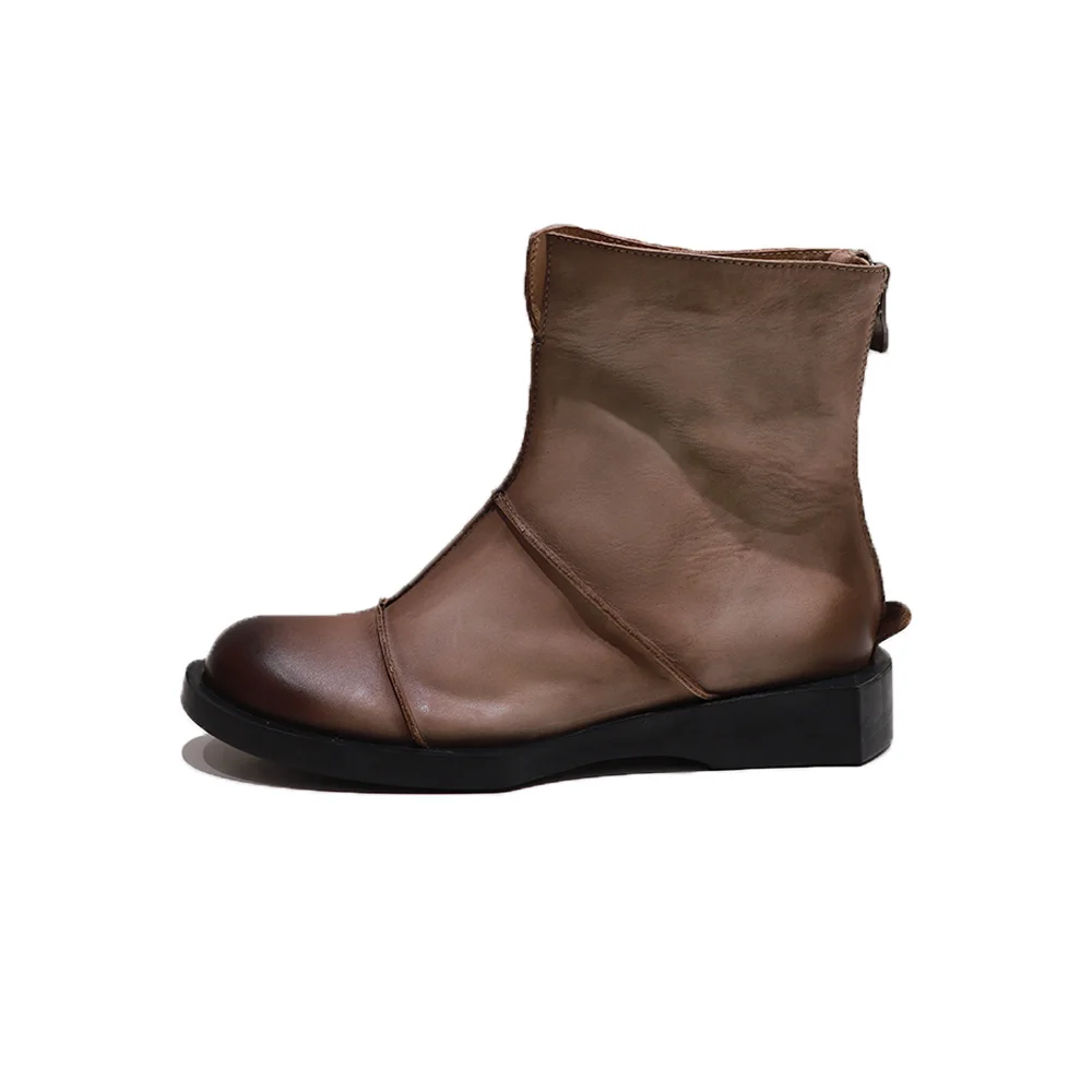 Hot sale trend ankle high genuine leather fur zip up platform heel for women and ladies wholesale boots shoes manufacturer