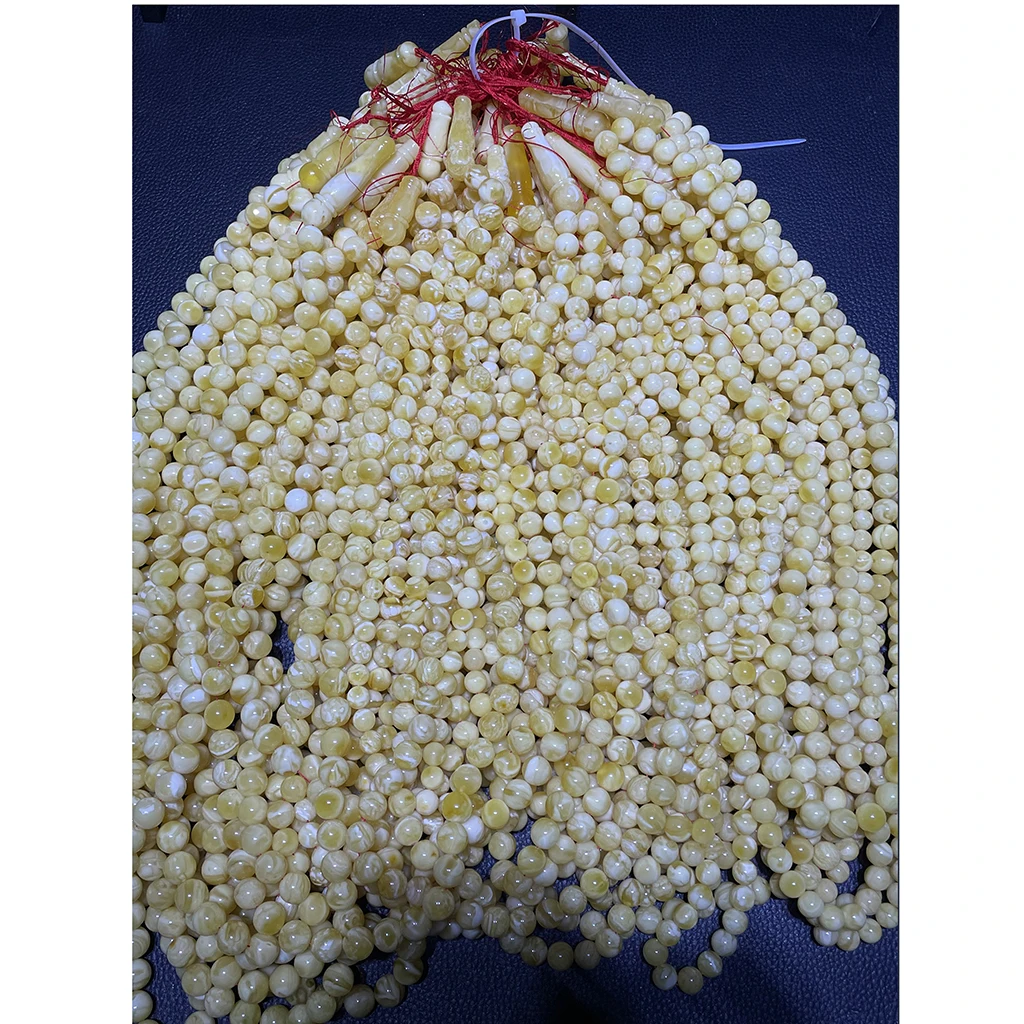 Natural Amber Jewelry Russian Amber Muslim Complete  Rosary Beads 10-14mm tiger Skin White Perfect High Quality