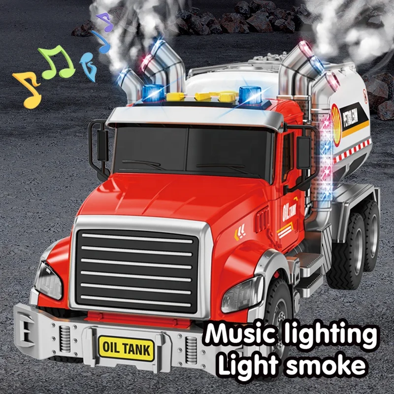 ODM Custom Logo Toy Truck Inertia Oil Tank Transport Truck Toy Boys 1/10 Friction Oil Tank Truck Toys With Light,Music,Spray