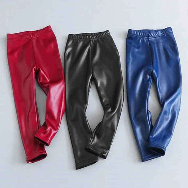 KS3541 Girls imitation leather pants 3 different colors kids winter leggings wholesale price