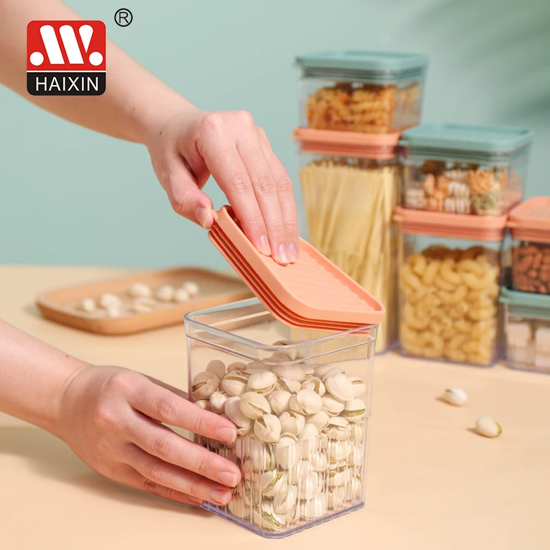 Haixing Stackable Storage Food Canister Plastic Box Airtight Lid for Kitchen Tall and Big 900ML Large
