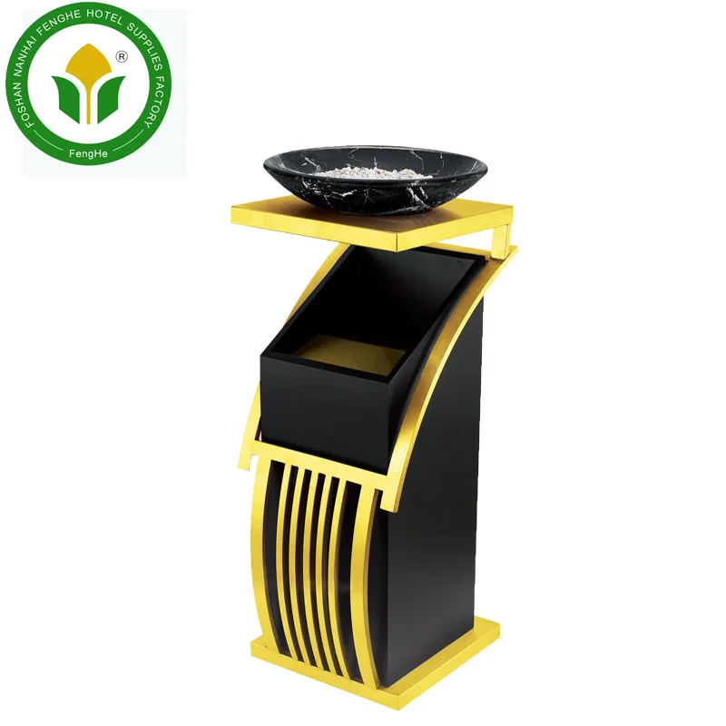 
Newest design hotel lobby black powder coated finished ash barrel trash bin waste bin 