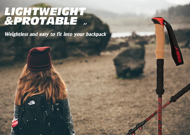 Foldable 3K Carbon Fiber Folding Trekking Poles Collapsible Hiking Poles Stick with Stable Twist Lock