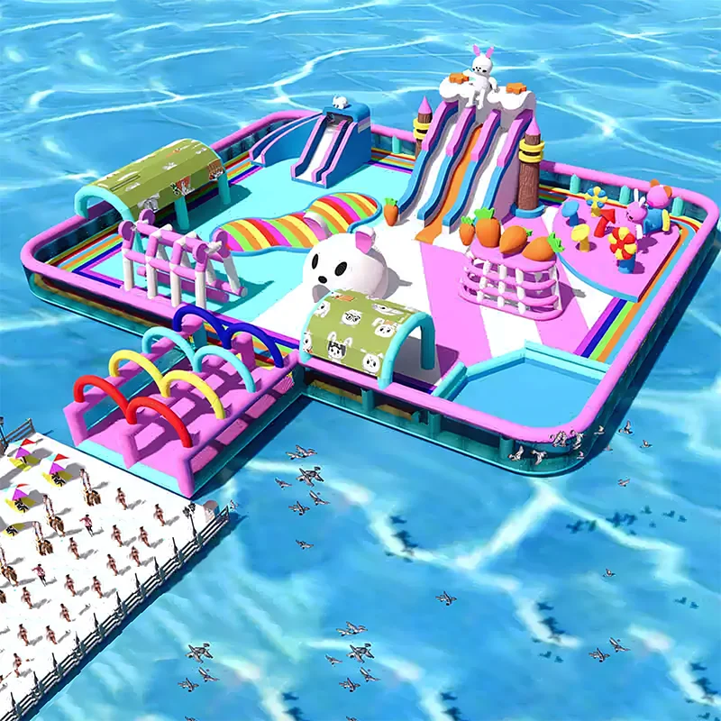 Outdoor giant inflatable amusement park with water toys