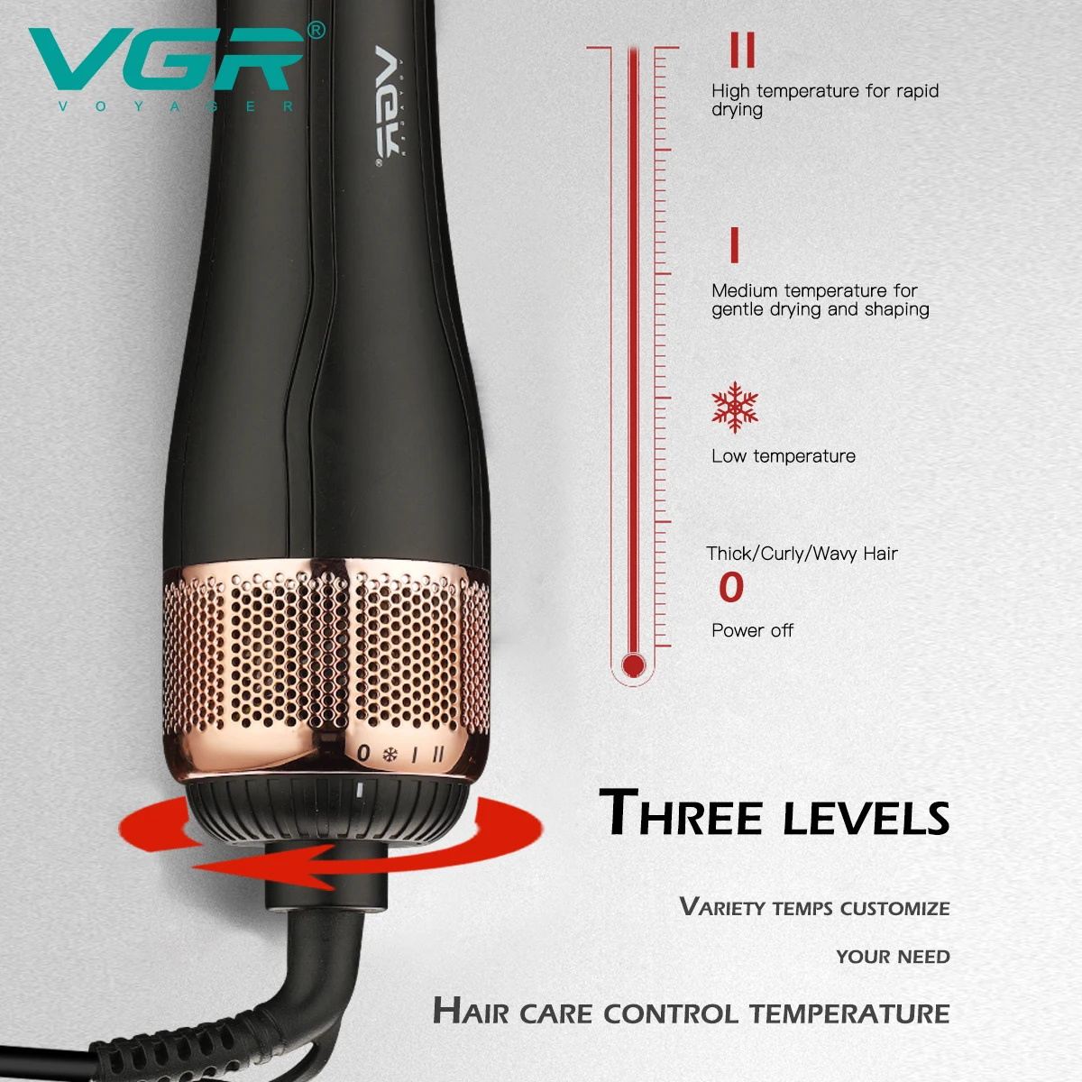 VGR V-492 CE Electric Hair Styling Powerful Hair Dryer Brush Curl and Straighten Hair Professional Hot Air Brush for Women
