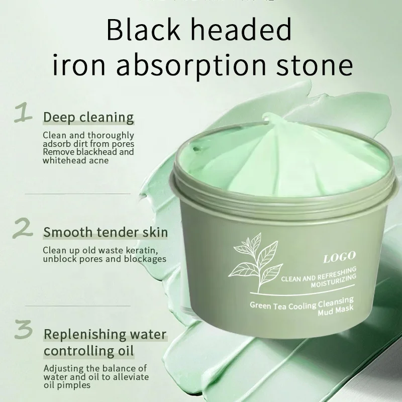 Clean and refreshing moisturizing eliminate acne and blackheads private label green tea face cooling cleansing clay mud mask