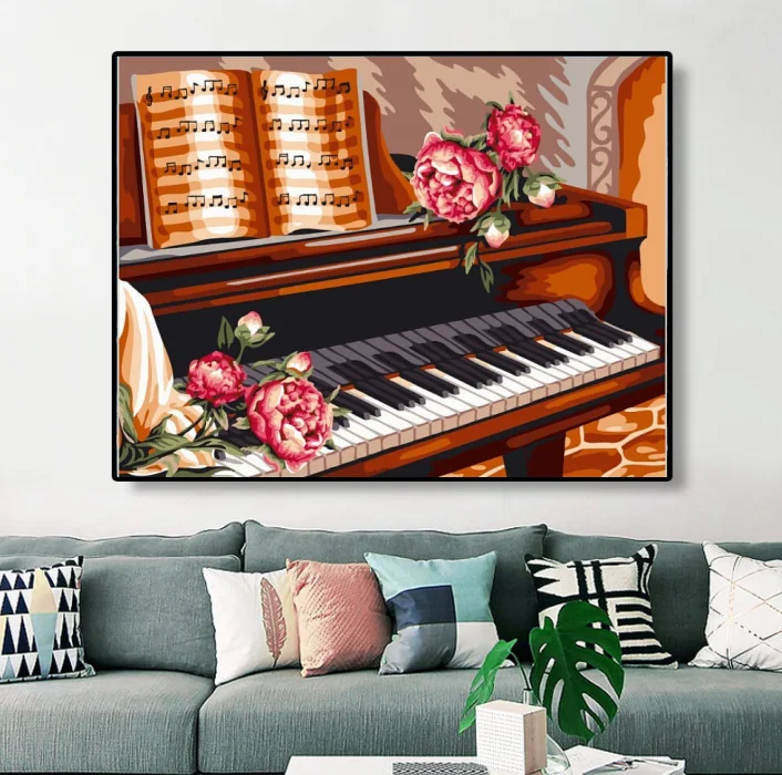 
AN7289 DIY hand painted size 40cm*50cm Acrylic Painting By Number Piano Picture Drawing on Canvas for bedroom decor 