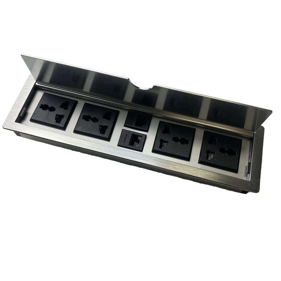 Multi-Functional Zinc Alloy Office Desktop Table UK Standard Wireless Charger Power Socket Iron Pop-Up Socket 2 EU Standard AC