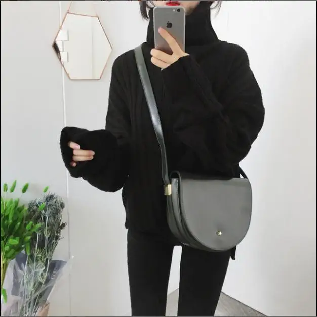 2021 autumn and winter new Korean wild loose pit stripe large split fork turtleneck sweater coat sweater