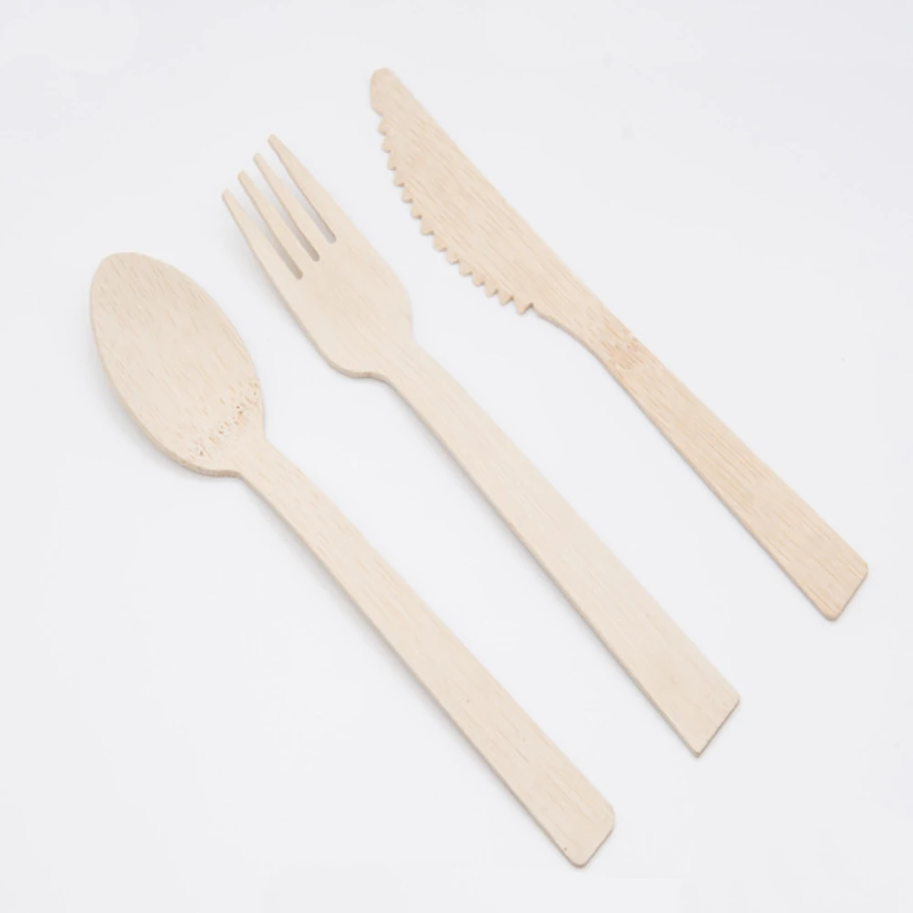 17cm  Disposable Bamboo Tableware Disposable Serving Knives Forks And Spoons Biodegradable Bamboo Cutlery