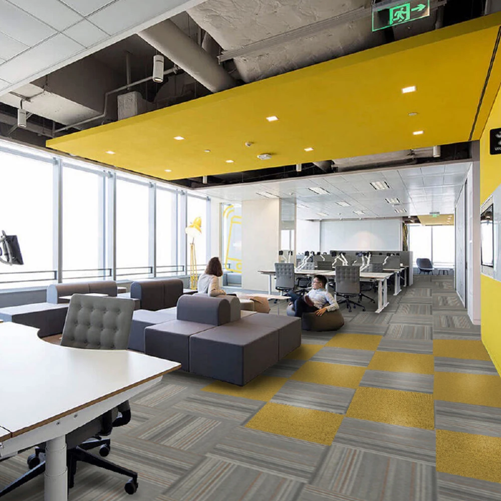 Eco-friendly 60x60 nylon carpet tile yellow commercial carpet tiles noise reduction puzzle office carpet tile for auditorium