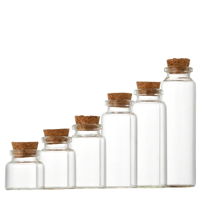 Empty storage containers 10ml glass cork bottle 15ml 20ml 30ml Vials Transparent Mini Sample Jars Glass Bottles with Corks