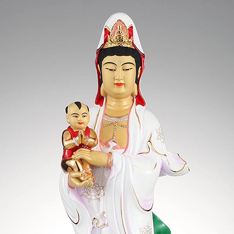 Taiwan pure copper gold send child Guanyin Buddha statue decoration home Guanyin Buddha statue