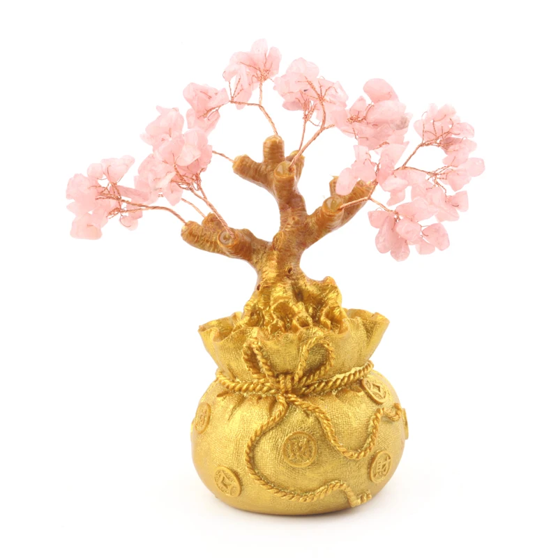 Мини натуральные декоративные растения фэн-шуй цветы искусственные деревья желтые кристаллы