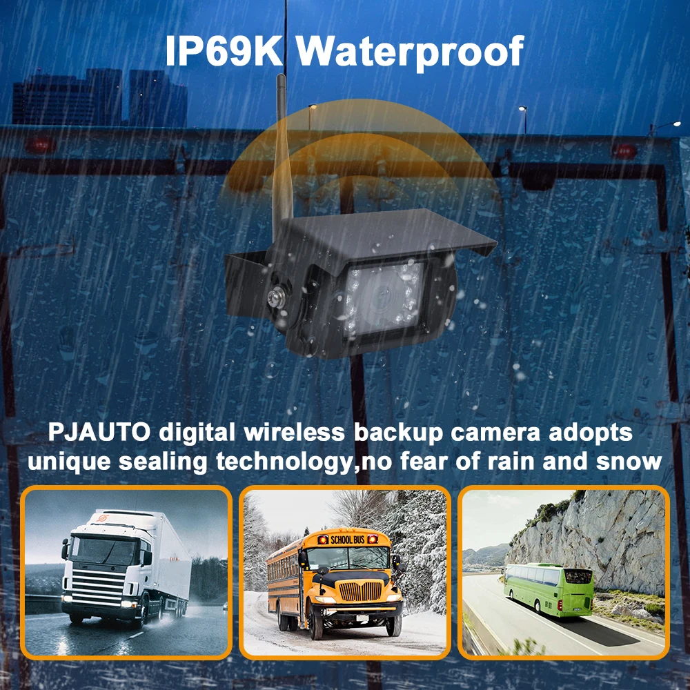 PJAUTO 10.1inch Digital HD DVR Wireless Truck Backup Camera Monitor System Quad View Screen For Truck Bus Farm construction