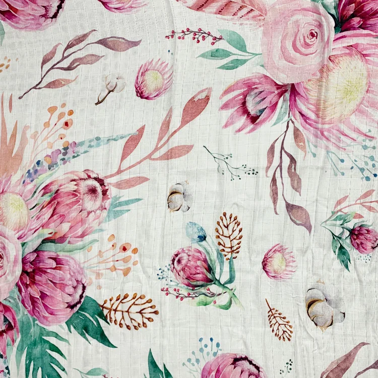 Hot Soft Breathful Organic Muslin Square Bamboo Fabric  30% Cotton 70% Bamboo Fabric By Meter For Newborn Baby