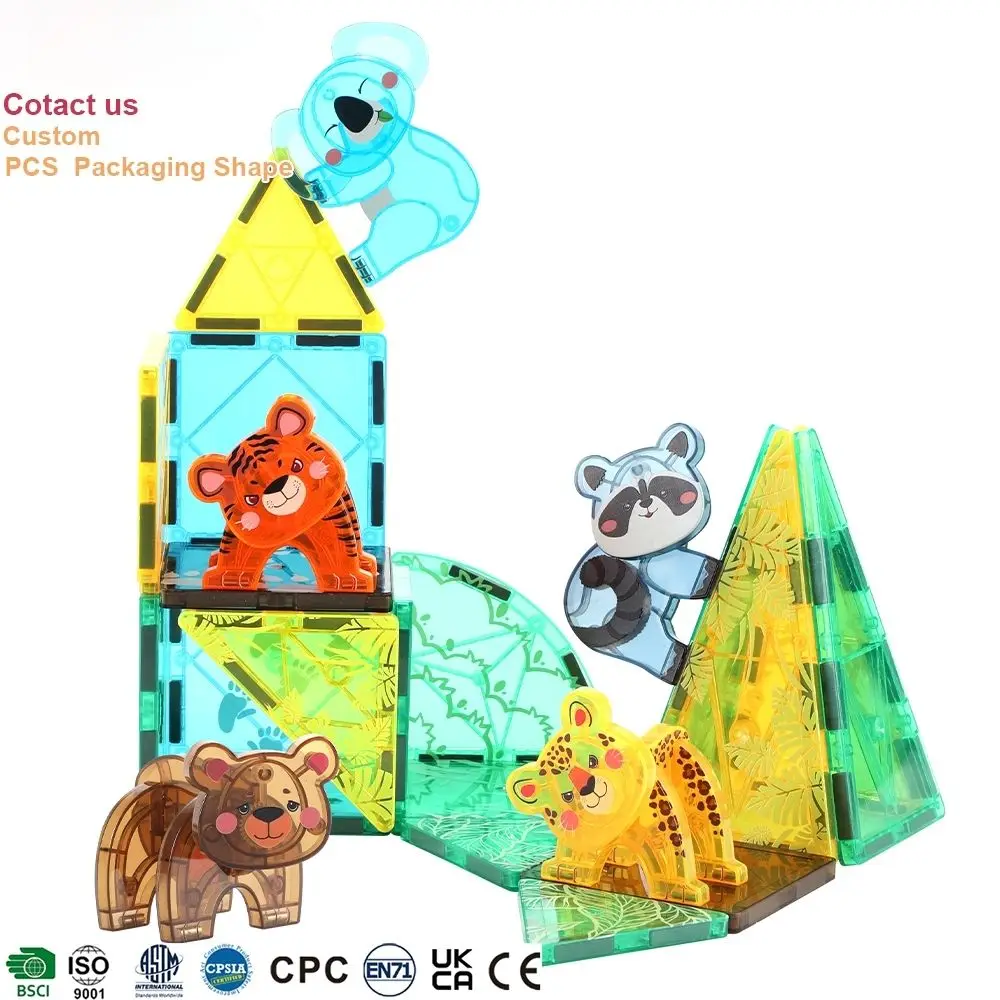 56pcs Hot Sale  Low MOQ Educational Magnetic Jungle Animals  Large-size Swallowing Prevention Magnetic Tiles for Kids12119