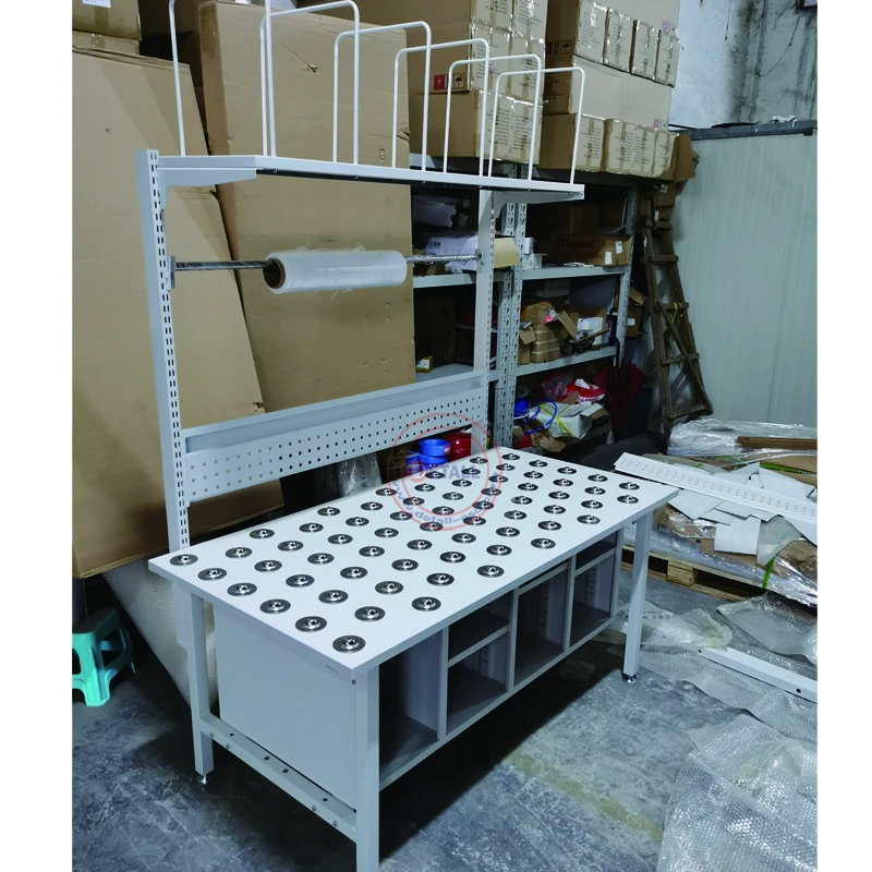 Steel packing station warehouse packing work bench with balls transferring unit