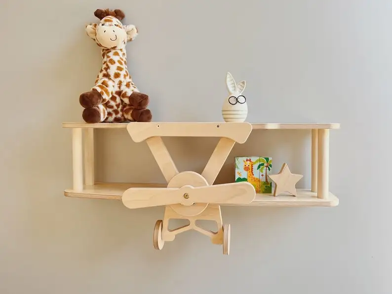 Wooden Aircraft shelf Kids room decor Nursery furniture Aviation themed bedroom Children wall shelf Home decor Wooden Bookcase