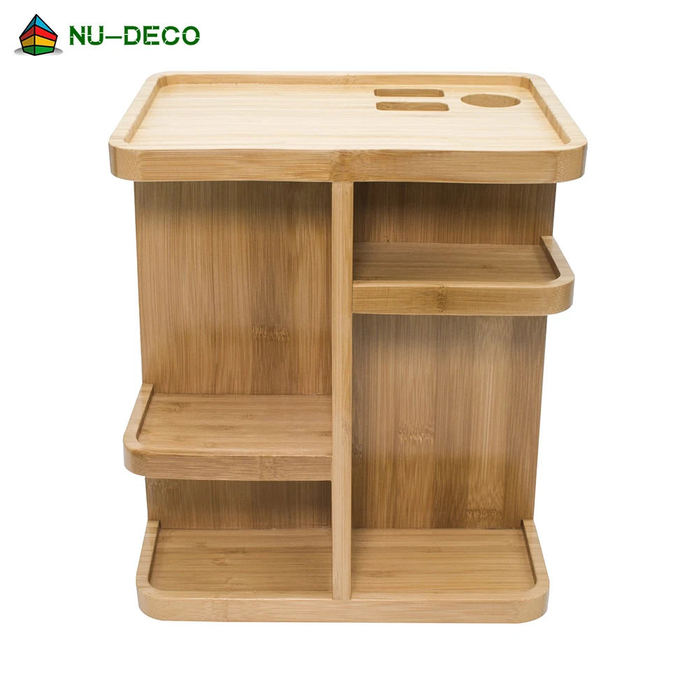 Desktop wood bamboo cosmetic 360 rotating storage makeup organizer