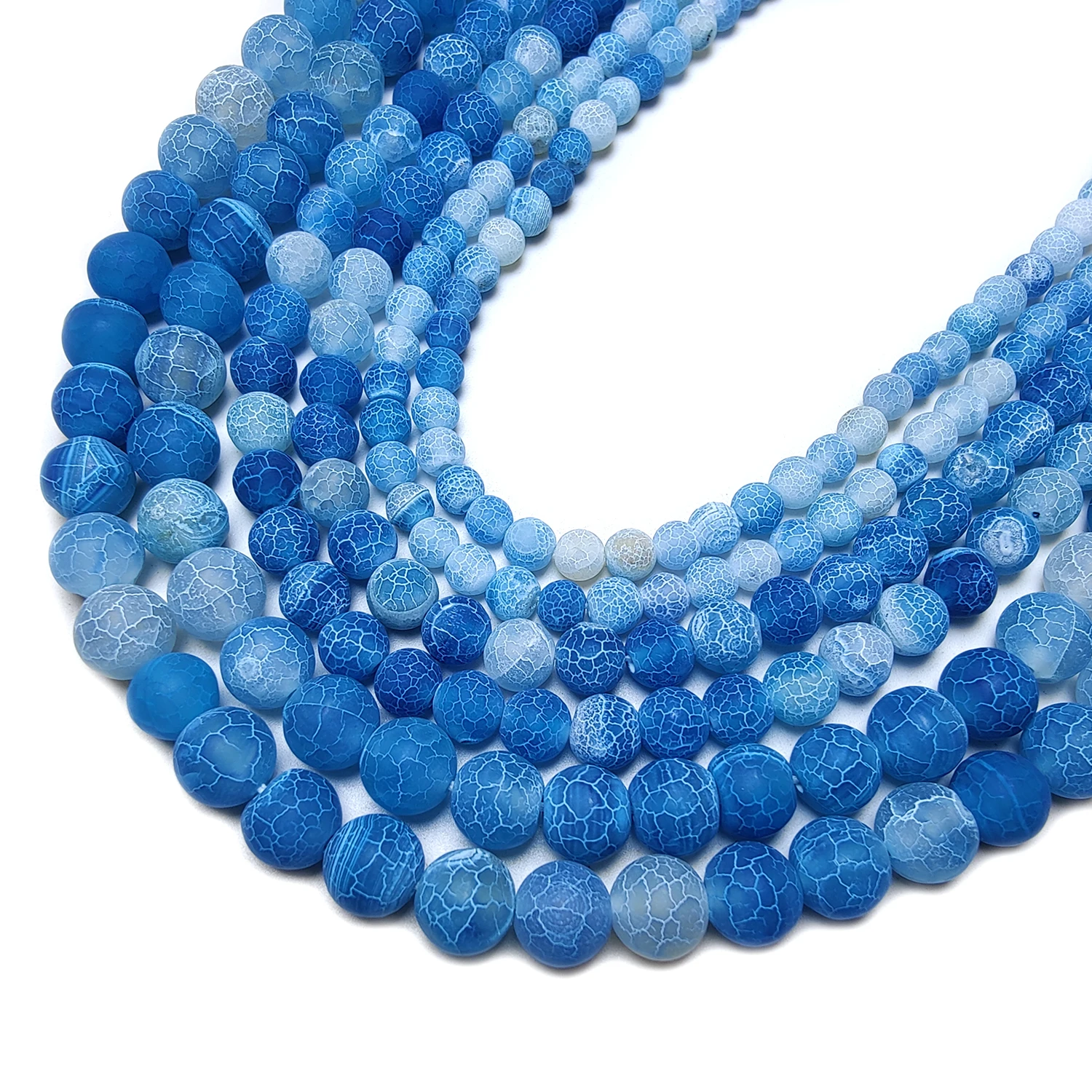 Zhenzhen Frosted lake blue weathered agate stone turquoise Energy Healing bead bracelet necklace earrings jewelry making