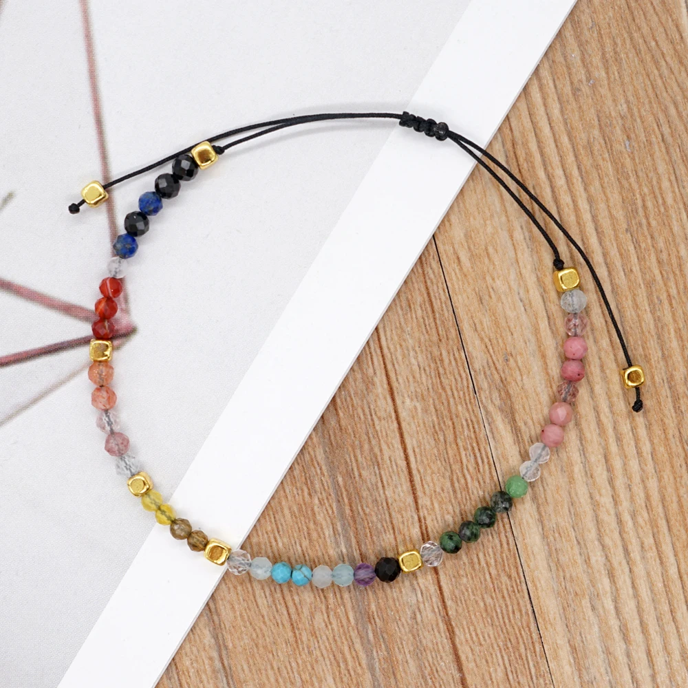 Go2BoHo Multicolor Bracelet Summer Beach Fashion Jewelry Metal Cube Crystal Semiprecious Stone Beaded Boho Bracelets for Women