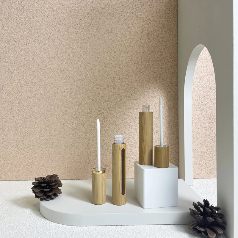 Portable Bamboo Lip Gloss Tube with Dropshaped Hole Includes Glass Tube and Lid for Cosmetic Use