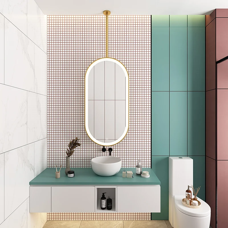 Simple modern oval mirror bathroom oval mirror ceiling hanging vanity mirror led light