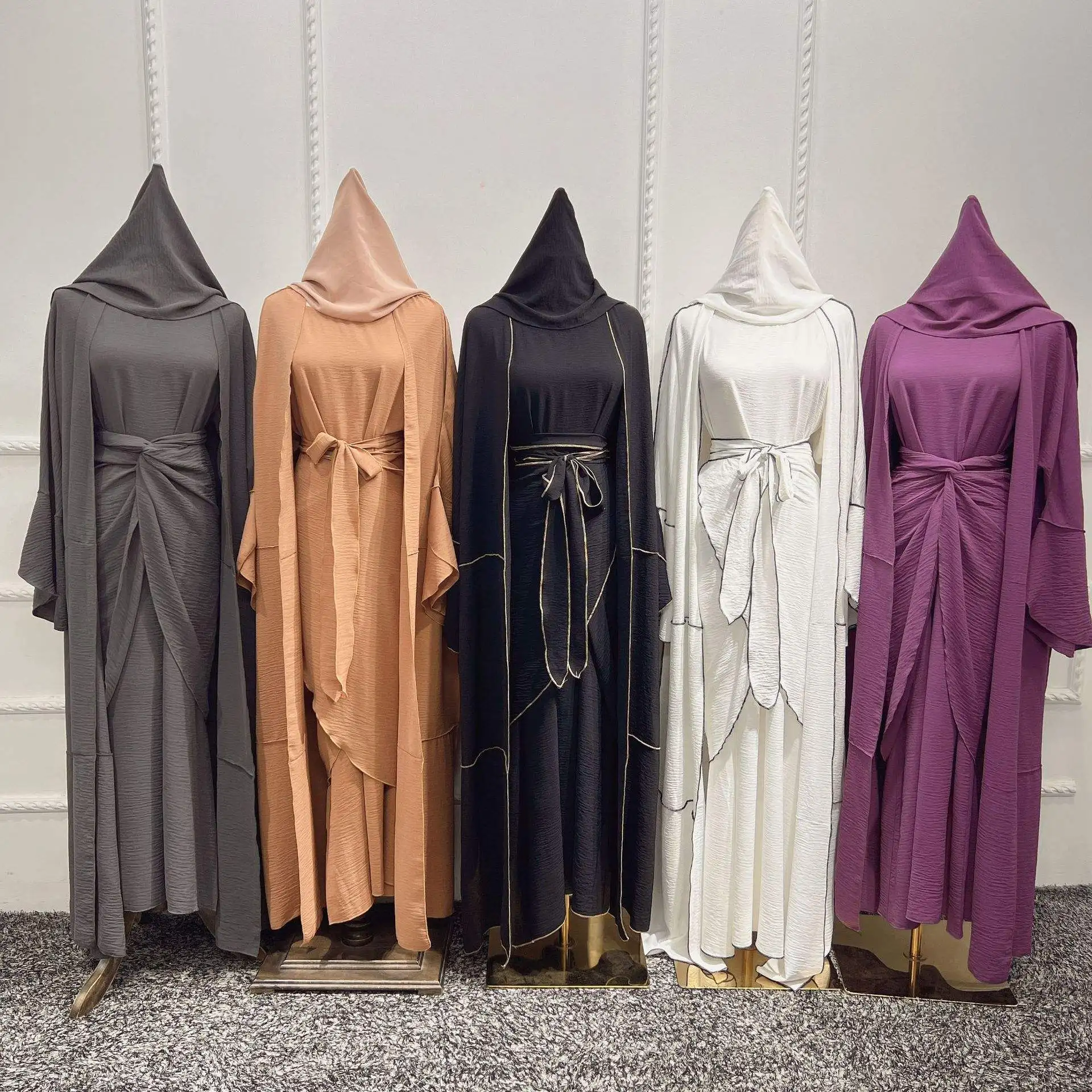 Latest Design Premium Wholesale Caftan Islamic Clothing Muslim Women Modest Dress 3 Piece Abaya Set Popular