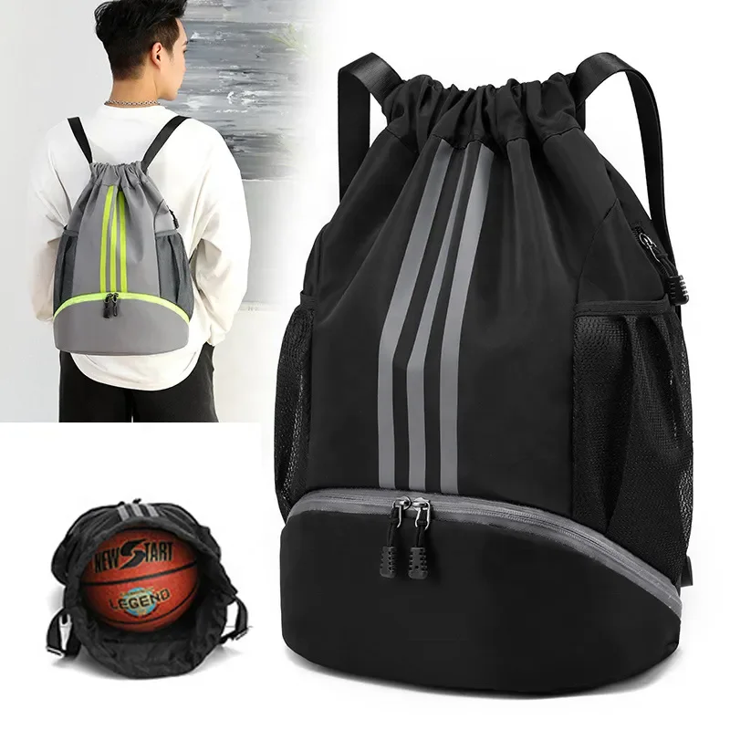 Hot Customized LOGO Oxford Fitness Draw String Backpack Basketball Mesh Waterproof Sports Gym Drawstring Bags With Zipper