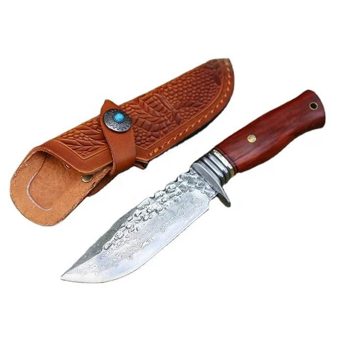Высококачественный Нож из дамасской стали с фиксированным лезвием, охотничий нож с рукояткой camwood