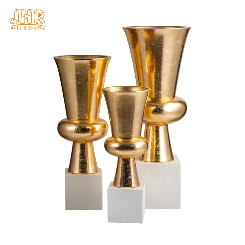 Trumpet Rose Gold Vase Fiberglass Planters With Frosted White Base Silver Planter Pots