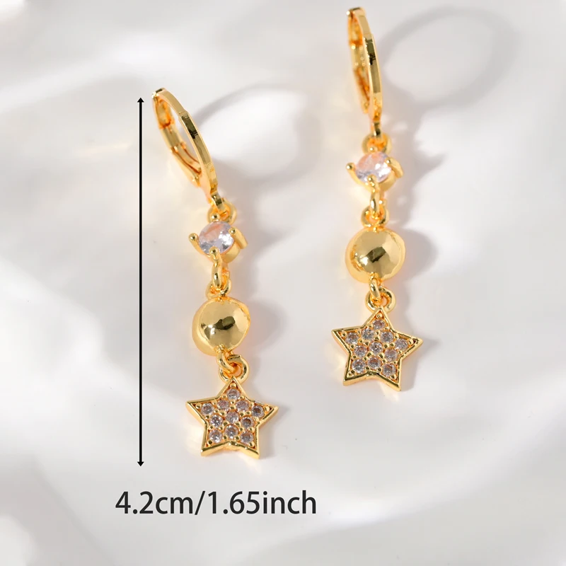 Fashion Fine Elegant Simple Star Shape Cubic Zirconia 18K Gold Plated Drop Jewelry Earrings Set