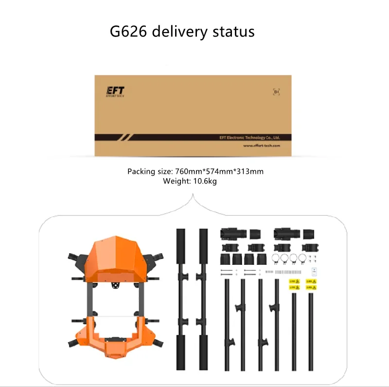 EFT G626 plant protection drone, G626/MOLEX plug-in 3.0 battery version agricultural plant protection drone with large capacity
